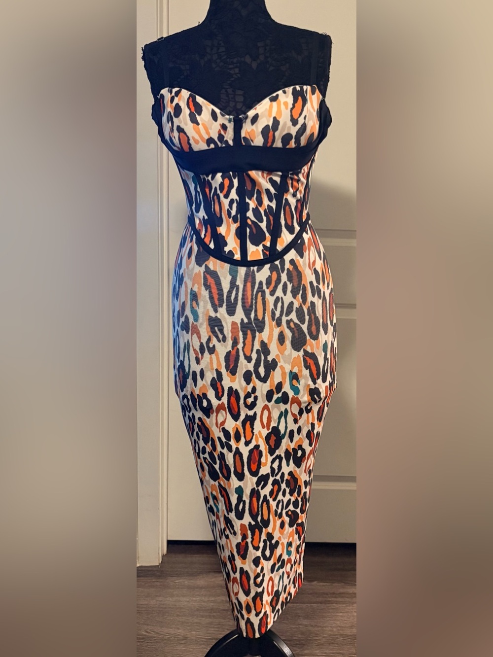 Fashion Nova Linda Leopard Midi Dress Multi Color Multicolor Large New with Tags